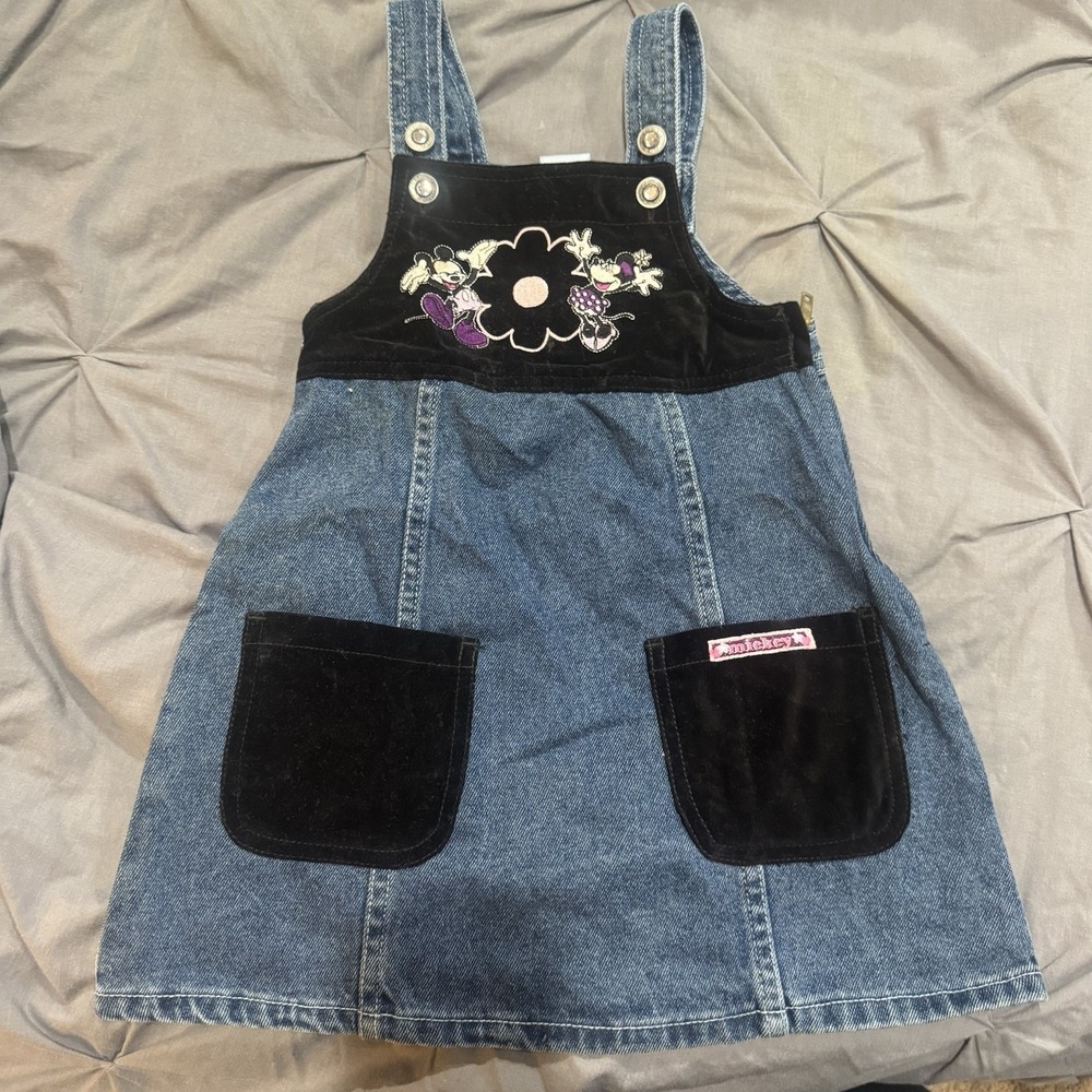 Vintage Disney Toddler Denim Overall Dress Mickey Mouse And Minnie Mouse M 5/6‎